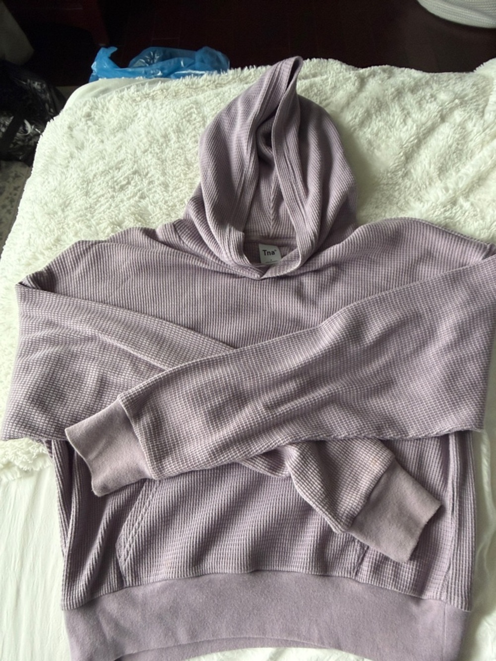 Aritzia TNA Lavender Hooded Waffle Knit pullover